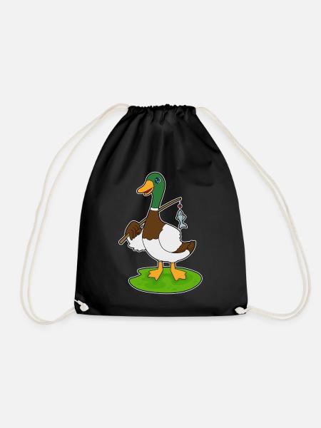 Ente Angler Fisch Angeln - Turnbeutel - Schwarz