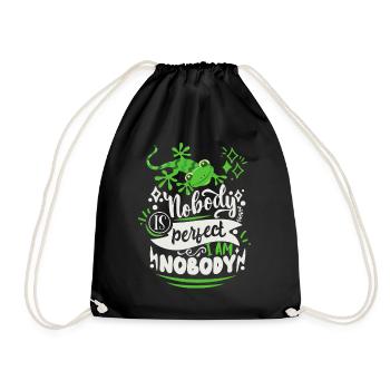 Funny saying with lizard, Nobody-is-Perfect - Drawstring Bag - black - Front