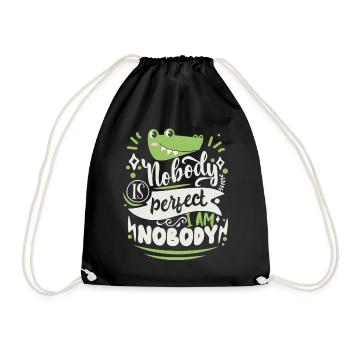 Funny saying, crocodile motif, nobody-is-perfect - Drawstring Bag - black - Front