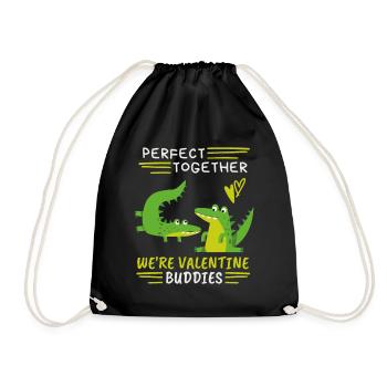 Valentine's Day, funny crocodiles, saying love-love - Drawstring Bag - black - Front