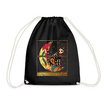 Dia De Los Muertos Hemd, Katze und Mond Zucker - Turnbeutel - Schwarz - Vorne