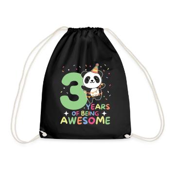 Panda for 3rd birthday children three years old - Drawstring Bag - black - Front