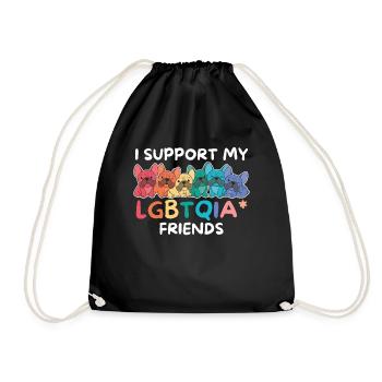 Rainbow Flag Gay Pride LGBTQ French Bullodg - Drawstring Bag - black - Front