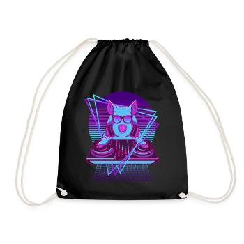 Party Music Techno Pig Vaporwave DJ Pig - Drawstring Bag - black - Front