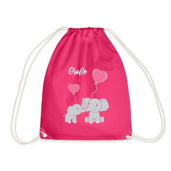 Große Schwester 2023 Elefanten Ballon Herz - Turnbeutel - Fuchsia - Vorne