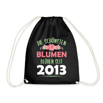 Jahrgang 2013 Blumen Spruch Geburtstag Geschenk - Turnbeutel - Schwarz - Vorne