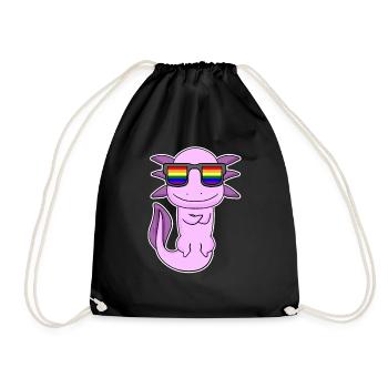 Gay Rainbow - Axolotl with glasses - Drawstring Bag - black - Front