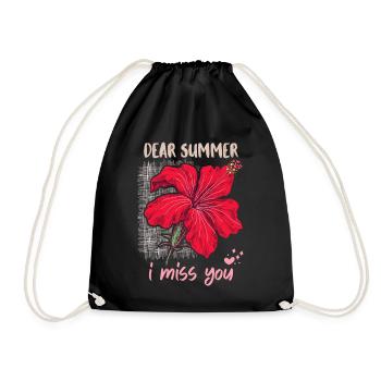 Summer Summer, funny saying with hibiscus flower - Drawstring Bag - black - Front