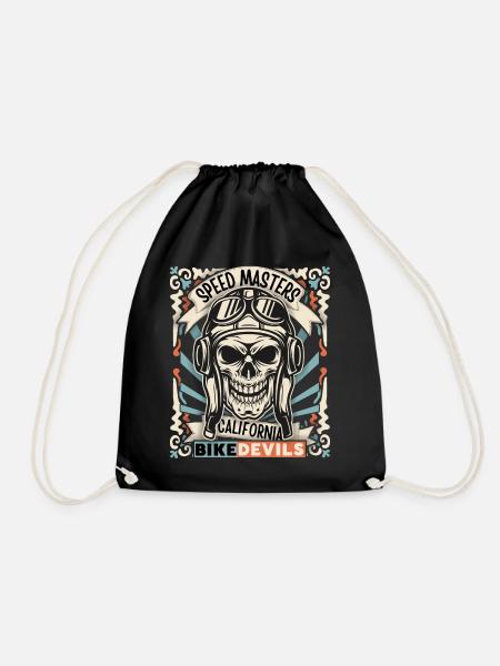 Laughing Skull, Skull, Biker Skull - Drawstring Bag - black