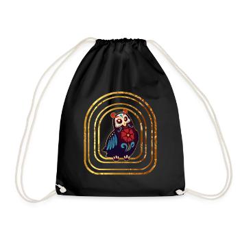 Dia De Los Muertos Shirt, Owl Sugar Skull Floral - Drawstring Bag - black - Front