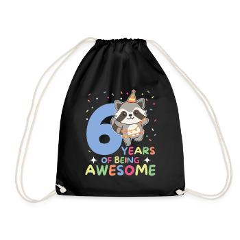 6th birthday raccoon children six years old - Drawstring Bag - black - Front