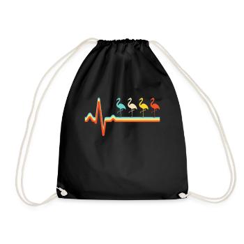 Flamingo Retro Heartbeat - Drawstring Bag - black - Front