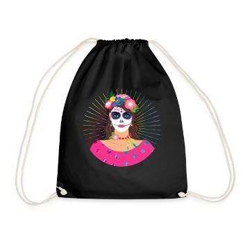 Dia De Los Muertos Shirt, Little Girl Sugar Skull - Drawstring Bag - black - Front