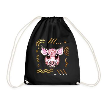 Chemise Dia de los Muertos, T-shirt crâne de sucre de cochon, - Sac de sport léger - noir - Devant