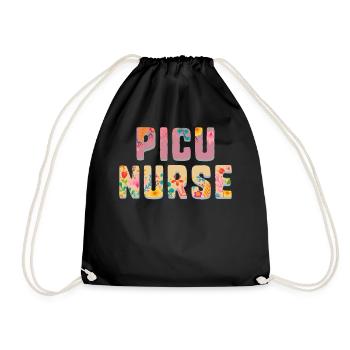 Nurse Shirt, PICU Nurse Floral Tee, Nurse Week - Turnbeutel - Schwarz - Vorne