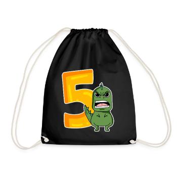 5 Jahre alt - 5. Geburtstag mit Tier Motiv - Turnbeutel - Schwarz - Vorne