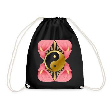 Yin-Yang mit Calla-Blüte, Lotus-Calla, Meditation - Turnbeutel - Schwarz - Vorne