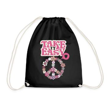 Frieden-Symbol mit Blumen Take-it-Easy Groovy-Stil - Turnbeutel - Schwarz - Vorne