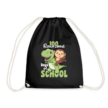 100 rawrsome days of school Monkey Trex 100 Days - Drawstring Bag - black - Front