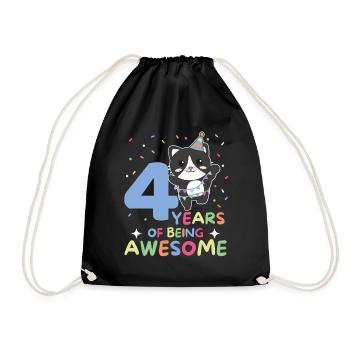 4th birthday cat children four years old - Drawstring Bag - black - Front