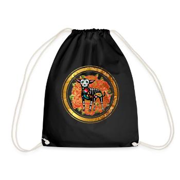 Dia De Los Muertos Shirt, Chihuahua Sugar Skull - Drawstring Bag - black - Front