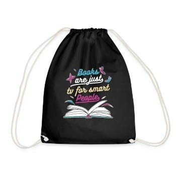 Bücher Buch lesen Bücherei Bibliothek Bücherwurm - Turnbeutel - Schwarz - Vorne
