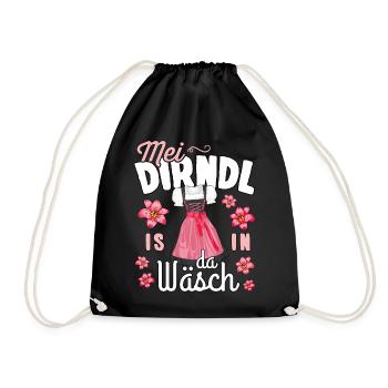 Ersatz Dirndl Shirt Mädchen Trachtenshirt Damen - Turnbeutel - Schwarz - Vorne