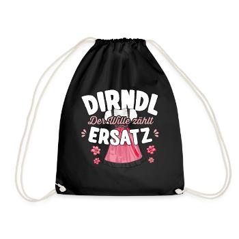 Ersatz Dirndl T-Shirt Damen Trachtenshirt Mädchen - Turnbeutel - Schwarz - Vorne