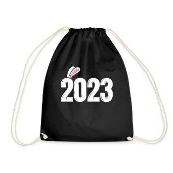 2023 Avec des oreilles de lapin - Nouvel An chinois - Sac de sport léger - noir - Devant