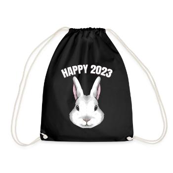 Realistic Rabbit Happy 2023 Chinese New Year - Turnbeutel - Schwarz - Vorne