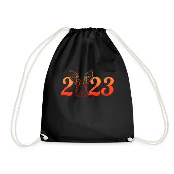 Ornament Rabbit 2023 Happy Chinese New Year - Turnbeutel - Schwarz - Vorne