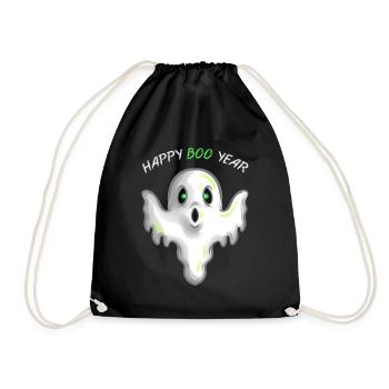 Ghost or Spirit Wishing A Happy Boo New Year - Drawstring Bag - black - Front