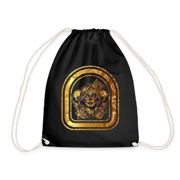 Dia De Los Muertos Shirt, Sugar Skulls Floral - Drawstring Bag - black - Front