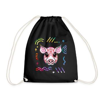 Chemise Dia de los Muertos, T-shirt crâne de sucre de cochon, - Sac de sport léger - noir - Devant