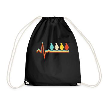 Penguin Retro Heartbeat - Drawstring Bag - black - Front