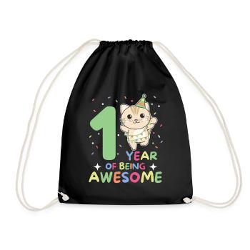Cat for 1st birthday for children one year old - Drawstring Bag - black - Front