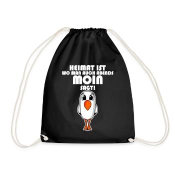 Nordsee Plattdeutsch Spruch Moin Möwe - Turnbeutel - Schwarz - Vorne