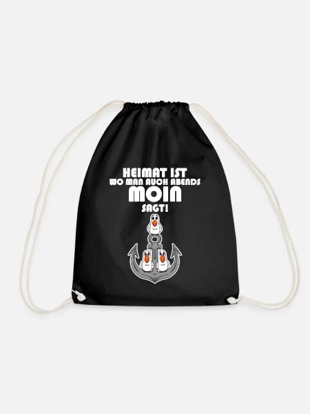 Nordsee Plattdeutsch Spruch Moin Möwe Anker - Turnbeutel - Schwarz