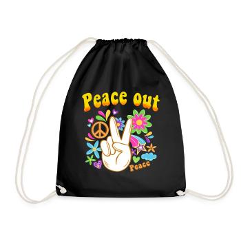Hippie Tshirt Peace Movement Woodstock Boho Groove - Drawstring Bag - black - Front