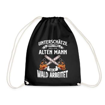Holz Geschenke Chainsaw Kettensäge Waldarbeiter - Turnbeutel - Schwarz - Vorne