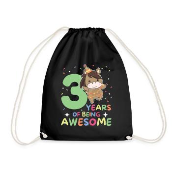 Horse for 3rd birthday children three years old - Drawstring Bag - black - Front