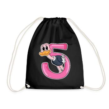 5 Jahre alt - 5. Geburtstag mit Tier Motiv - Turnbeutel - Schwarz - Vorne