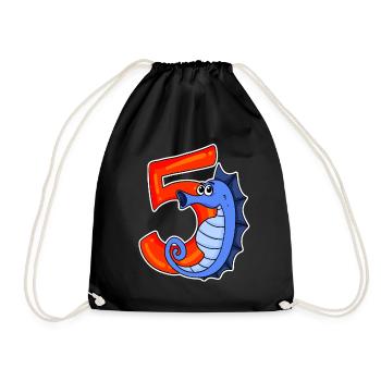 5 Jahre alt - 5. Geburtstag mit Tier Motiv - Turnbeutel - Schwarz - Vorne