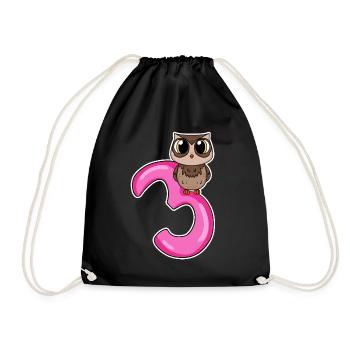 3 Jahre alt - 3. Geburtstag mit Tier Motiv - Turnbeutel - Schwarz - Vorne