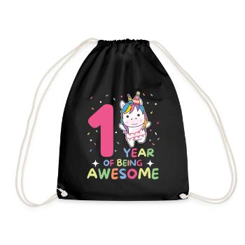 Unicorn for 1st birthday for children one year old - Drawstring Bag - black - Front