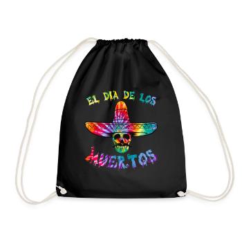 El Dia de Los Muertos Day of the Dead Sugar Skull - Drawstring Bag - black - Front