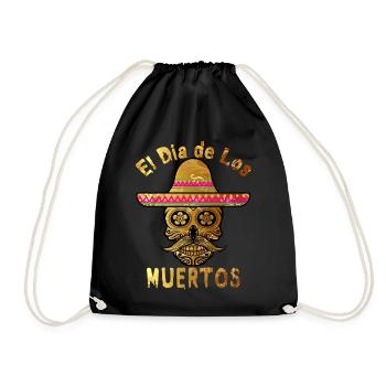 El Dia de Los Muertos Day of the Dead Sugar Skull - Drawstring Bag - black - Front
