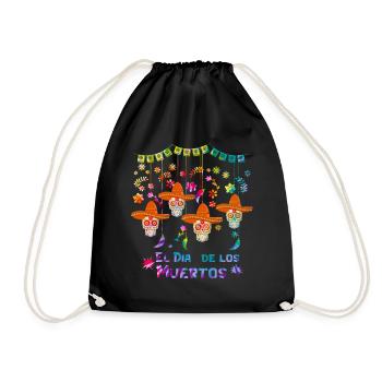 El Dia de Los Muertos Day of the Dead Sugar Skull - Drawstring Bag - black - Front