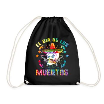 El Dia de Los Muertos Day of the Dead Sugar Skull - Drawstring Bag - black - Front