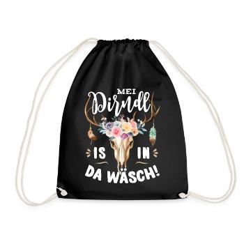 Mei Dirndl is in da Wäsch Trachtenshirt Damen - Turnbeutel - Schwarz - Vorne